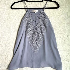 Lace, deep v-neck top